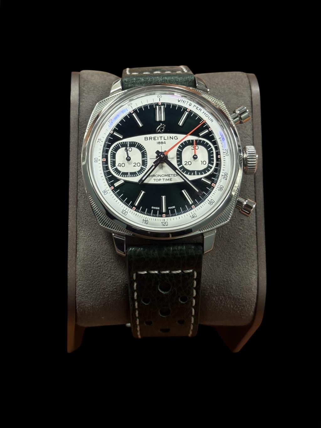 Breitling Top Time B01 Racing Green Dial Green Leather Strap Watch 38mm - AB01771A1L1X1