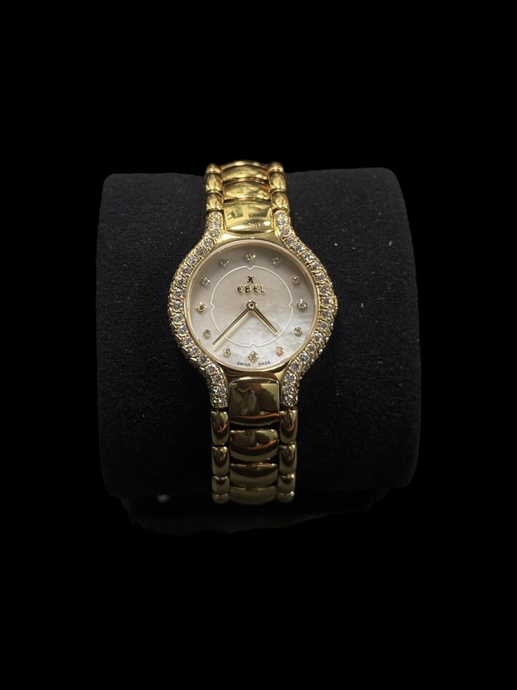 EBEL 18KYG BELUGA, MOP-DIAMOND DIAL PAVE DIAM BEZEL, YG BRACELET