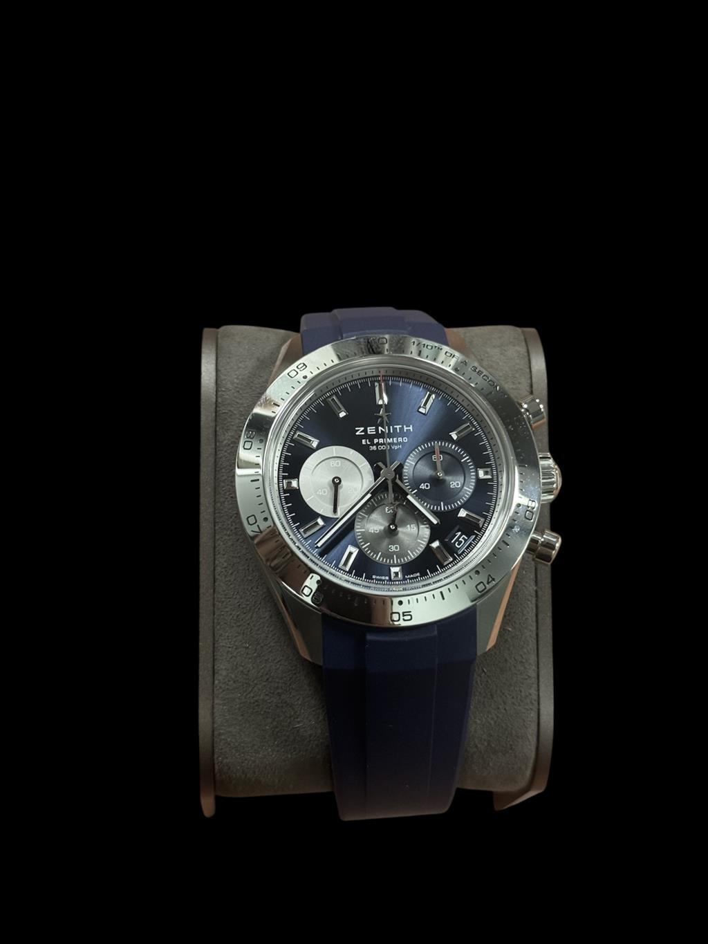 MENS SS 41MM CHRONOMASTER SPORT BLUE DIAL SILVER SUBS RUBBER STRAP BOX AND PAPERS
