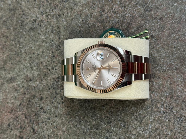 2022 41MM ROLEX DATEJUST STEEL AND 18K EVEROSE SUNDUST DIAL FLUTED BEZEL 126331