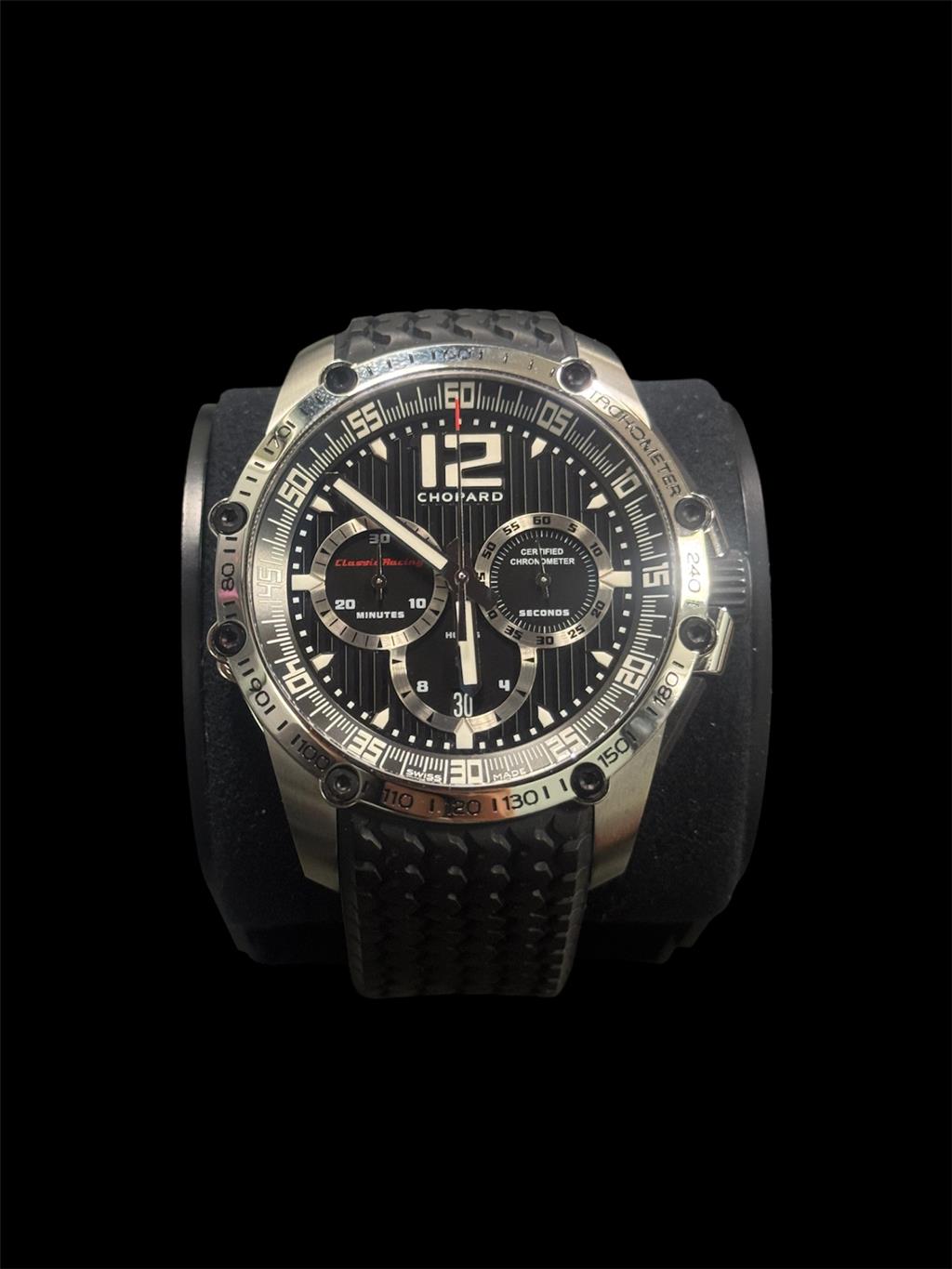 CHOPARD 45MM MILLE MIGLIA BLACK DIAL BLACK SUB DIALS RUBBER STRAP BOX AND PAPERS