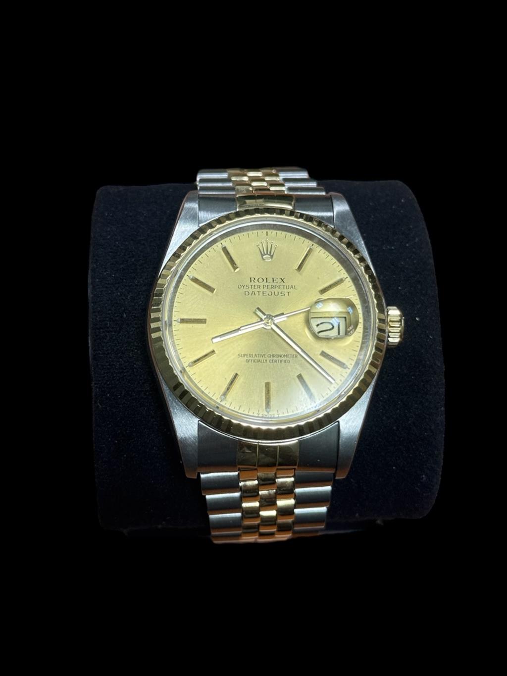 ROLEX SS/18KYG DATEJUST CHAMPAGNE DIAL WITH STICK MARKERS SS/18KYG JUBILEE BRACELET