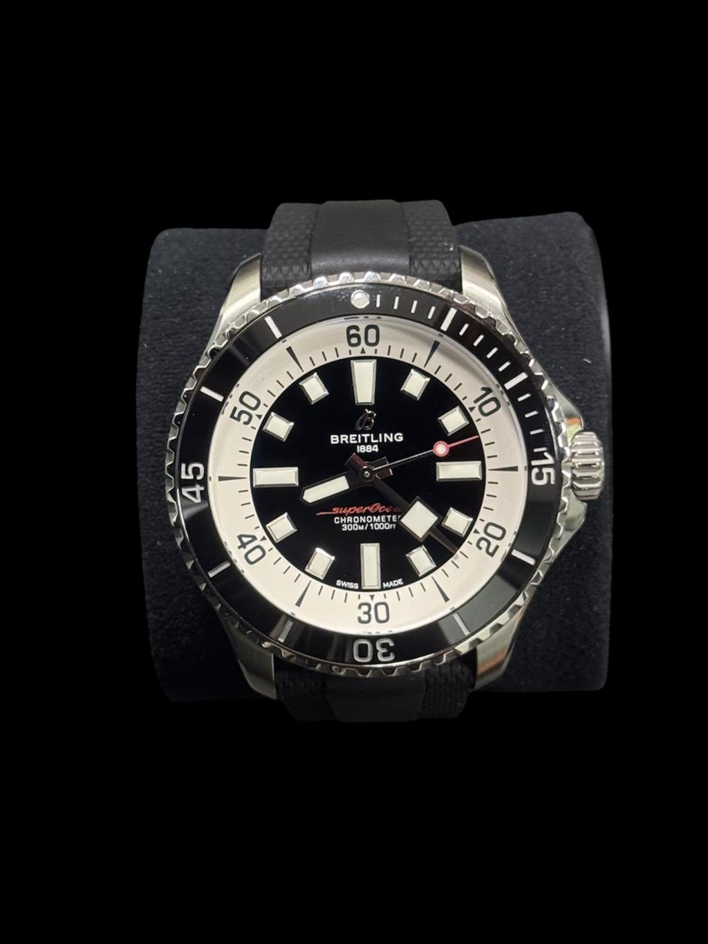 Breitling Superocean Automatic 44 Black Dial Rubber Strap Watch 44mm - A17376211B1S1 BOX + PAPERS