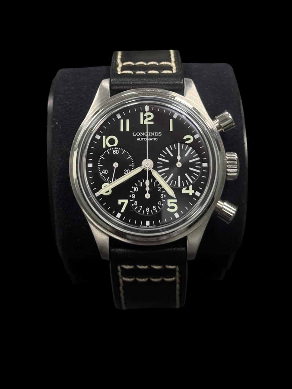 LONGINES AVIGATION BIG EYE BLACK DIAL BLACK STRAP